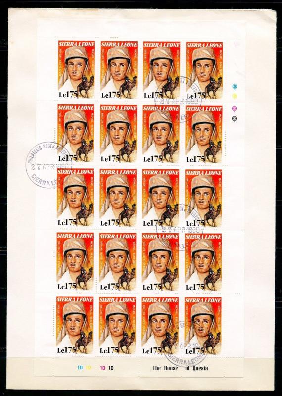 SIERRA LEONE SIR LAURENCE OLIVIER SET OF SHEETS OF 20  ON 8 FIRST DAY COVERS