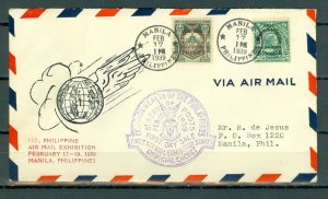 PHILIPPINES 1939 EXPO   LOCAL AIR MAIL COVER WITH HISTORIC CACHET..#C57 & #C58