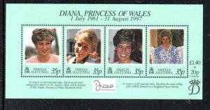 Tristan da Cunha Sc 618 1998 Princess Diana Memorial stamp sheet mint NH