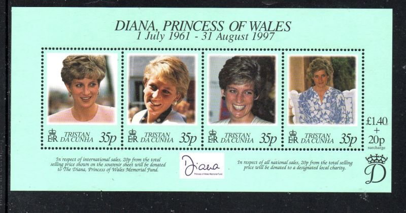 Tristan da Cunha Sc 618 1998 Princess Diana Memorial stamp sheet mint NH