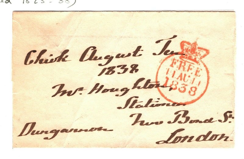 GB Wales Cover FREE *Marquess of Dungannon* *CHIRK* Handstamp Denbighs 1838 ZB32