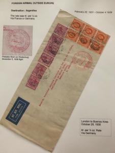 1936 London England Hindenburg Zeppelin Airmail Cover to Buenos Aires Argentina