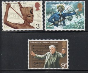 Great Britain Sc 668-670 1972 Anniversaries stamp set mint NH