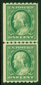 EDW1949SELL : USA 1910 Scott #390 Coil Line pair. Extra Fine, Mint NH. Cat $72.