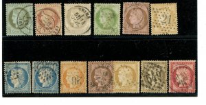 France #50-53, 55-63 (FR405) Ceres issues of 1870-75, Used, F-VF, CV$131.35