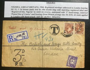 1946 Aba Nigeria Postage Due Registered Cover to London England