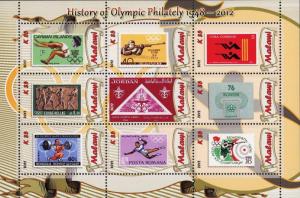 Malawi History of Olympic Philately Cayman Islands Montreal Souvenir Sheet of 9 