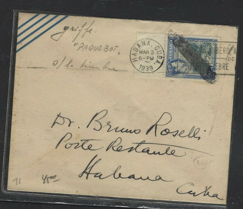 JAMAICA  COVER (PP2707B) 1939 KGVI 2 1/2D PAQUEBOT FROM HAVANA LOCAL