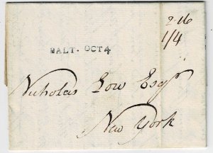 1789 Baltimore, Maryland straight line cancel in black on cover