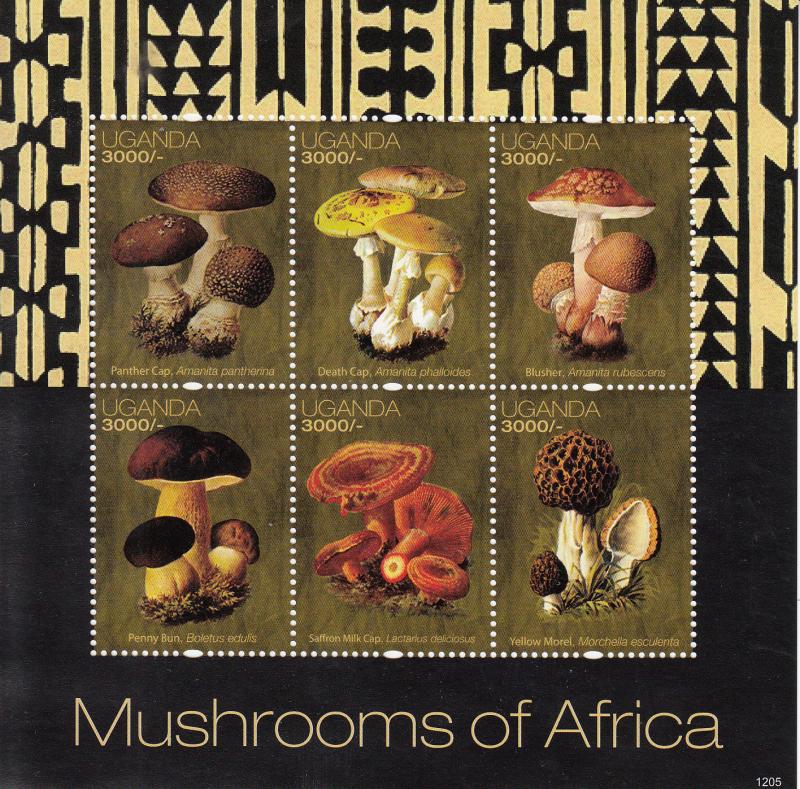 Uganda 2012 MNH Mushrooms of Africa 6v M/S Milk Cap Blusher Bun Morel 