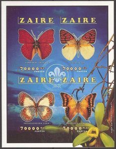 1996 Zaire Scouts butterflies IMP minisheet of 4