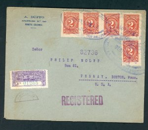 COLOMBIA BOGOTA 11/27/1913 R-COVER TO BOSTON W/ REGISTERED LABEL AS SHOWN