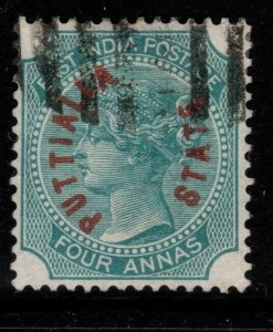 INDIA-PATIALA SG4 1884 4a BLUE-GREEN USED