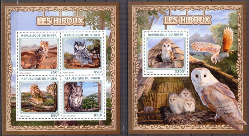 Niger 2016 Birds Owls (2) Sheet + S/S MNH