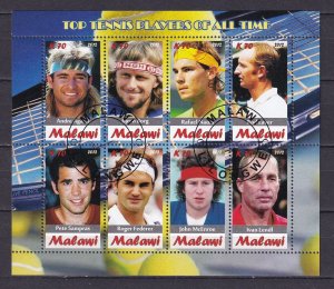 Malawi 2012 Top Tennis Players Agasi Borg Nadal Federer Lendl 8v Sheet Used/CTO