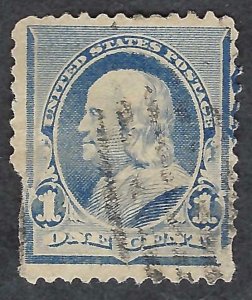 United States #219 1¢ Benjamin Franklin (1890). Dull blue. Used. Filler.