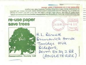 FRANCE Meter Re-Used Cover GB *SAVE TREES* Label 1981 ECONOMY RE-CYCLING CG106