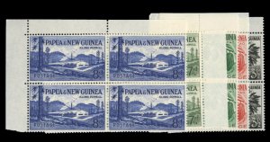 Papua New Guinea #139-143 Cat$93, 1958-60 3 1/2p-8p, five blocks of four, nev...