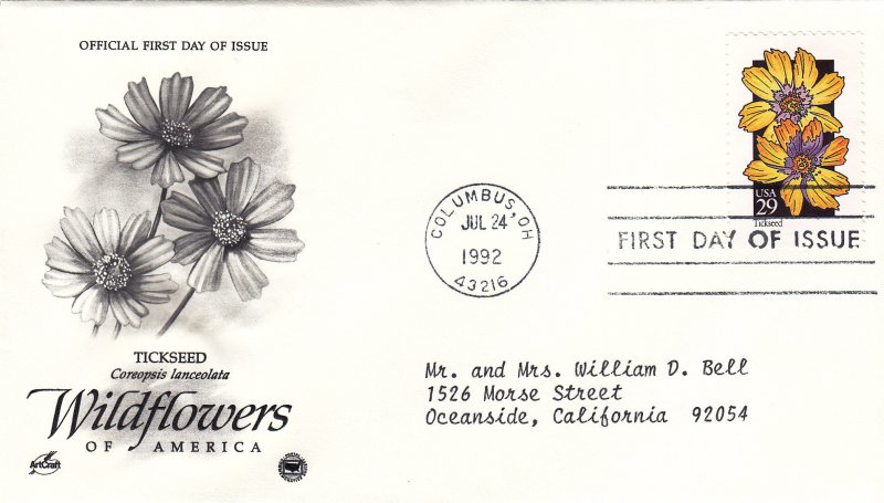 1992, Wildflowers-Tickseed, Art Craft/PCS, FDC (E11195)