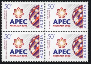 Australia SG2858 2007 50c Asia Pacific Economic Cooperation Forum Block of 4 U/M