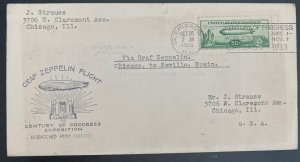 1933 USA LZ 127 Graf Zeppelin cover Century Of Progress Exhibition #C18 Cachet