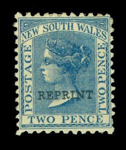 NEW SOUTH WALES 1882  Queen Victoria  2p blue  Scott # 62  ovpt. REPRINT