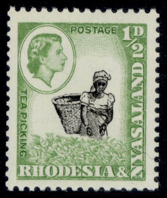 RHODESIA & NYASALAND QEII SG18a, ½d black & light emerald, LH MINT.