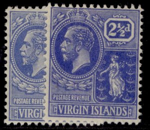 BRITISH VIRGIN ISLANDS GV SG93 + 95, 2½d SHADE VARIETIES, NH MINT. Cat £27.