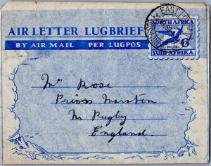 South Africa 6d Springbok Air Letter 1950 East London/Oos-London Airmail to P...