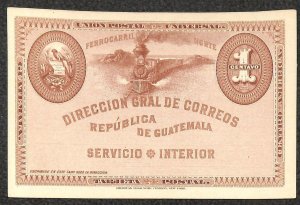 GUATEMALA H&G #6 UNUSED POSTAL CARD TRAIN (1895)