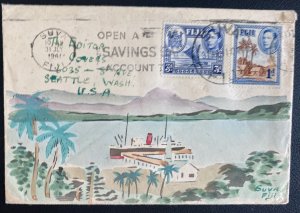 1941 Suva Fiji Hand painted Karl Lewis Cover To Seattle WA USA