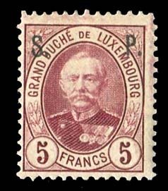 Luxembourg #O74 Cat$40, 1891 5fr lake, hinged