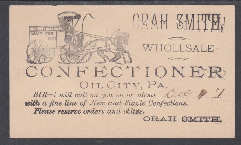 US Sc UX8 used 1886 Illustrated Advertising Postal Card for Confectionery, VF