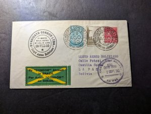 1930 Brazil Airmail Cover Rio De Janeiro to La Paz Bolivia via Condor Airmail