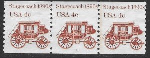 US #2228 used strip of 3 PCN 4. Coil Line. Stagecoach 1890s.