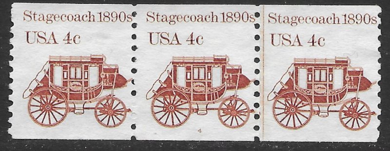 US #2228 used strip of 3 PCN 4. Coil Line. Stagecoach 1890s.
