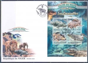 NIGER 2013 FAUNA OF AFRICA  CROCODILES   SHEET FIRST DAY COVER