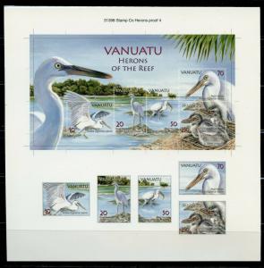 VANUATU  PHOTO PROOF HERONS OF THE REEF  SET &  SOUVENIR SHEET