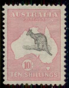 AUSTRALIA #13, 10sh pink & gray, og, LH, XF, Scott $1,600.00