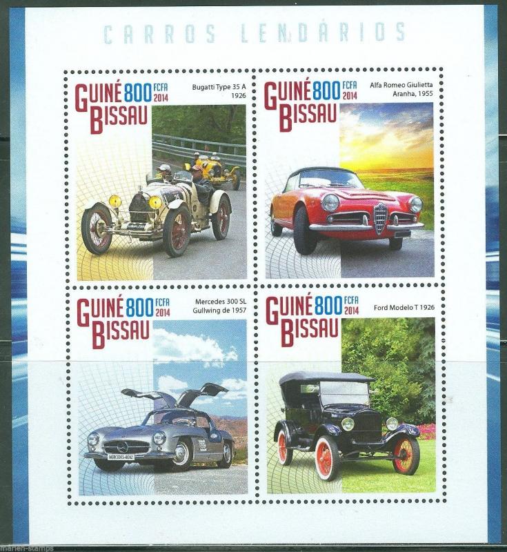 GUINEA BISSAU 2014 LEGENDARY CARS BUGATTI ALFA ROMEO MERCEDES FORD MODEL T SHEET