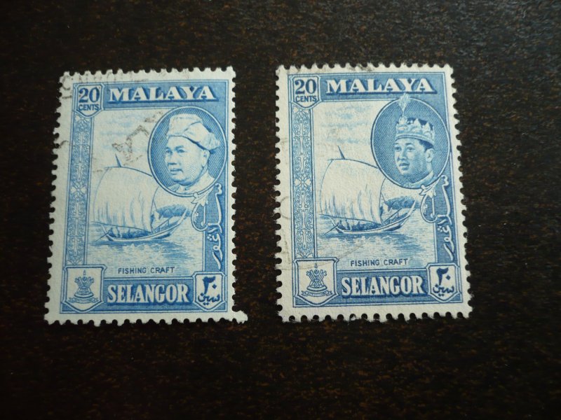 Stamps - Malay Fed State Selangor - Scott# 108,120 - Used Part Set of 2 Stamps