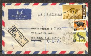 KENYA 21 26 & 32 STAMPS MARKS & CLERK MOMBASA REGISTERED AIRMAIL COVER 1968