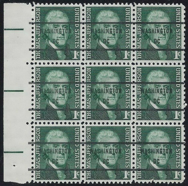 1278c - Untagged Bureau Precancel Block of 9 Washington DC Jefferson Mint NH