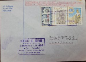 D)1968, BOLIVIA, COVER CIRCULATED FROM BOLIVIA TO NEW YORK, FIRST LUFTHANSA FLI