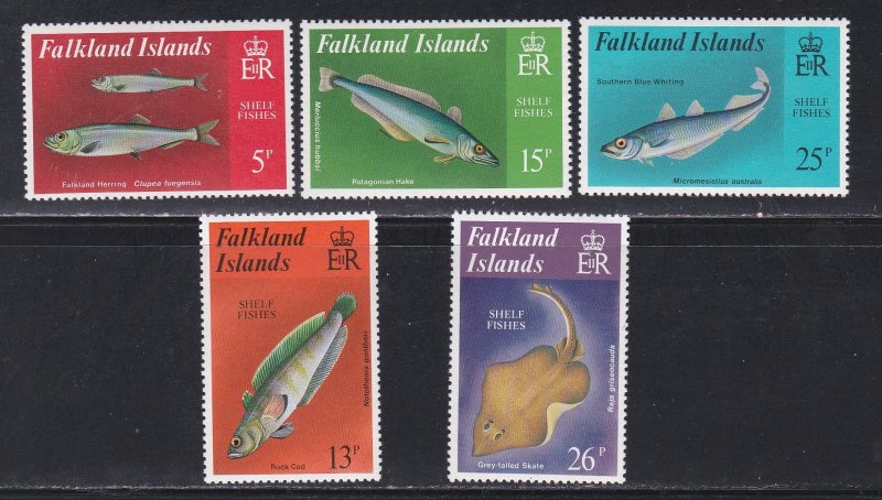 Falkland Islands # 334-338, Shelf Fish, NH, 1/2 Cat.