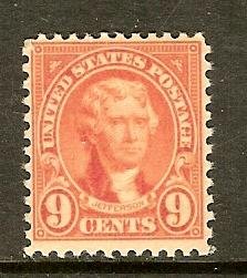 United States, Scott #641; 9c Jefferson, P11x10 1/2, MLH