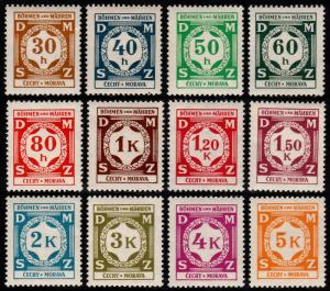 ✔️ GERMANY BOHEMIA MORAVIA 1941 OFFICIAL NAZI ERA SC. O1/O12 ** MNH OG [GBM.D1]