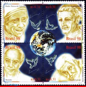 2695 BRAZIL 1998 BROTHERHOOD, FAMOUS PEOPLE ,PEACE BIRDS, MI# 2911-14 C-2173 MNH