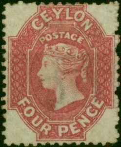 Ceylon 1867 4d Rose SG65ax Wmk Reversed Fine & Fresh MM