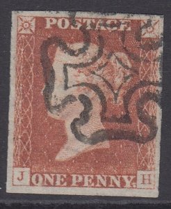 SG 7 1d red-brown plate 8 lettered JH. Superb used. 4 fine margins CAT £240 